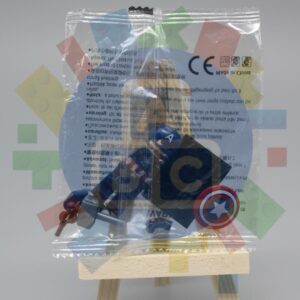 Lego Captain America MiniFigure RARE FIND! Includes one Lego Captain America Minifigure, with two dark blue arm pieces, two brown hand pieces, one iconic shield, and one legendary grey hammer!